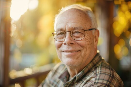 A softly focused photograph of a smiling older man with glasses, giving off a warm and congenial vibe