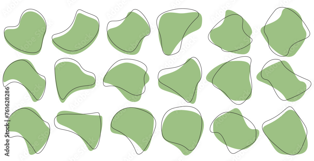 Poster organic amoeba blob shape abstract green color with line vector illustration isolated on transparent
