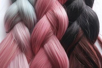 A close-up of a braid made from three different shades of hair, showcasing the intricacy of hair styling - obrazy, fototapety, plakaty