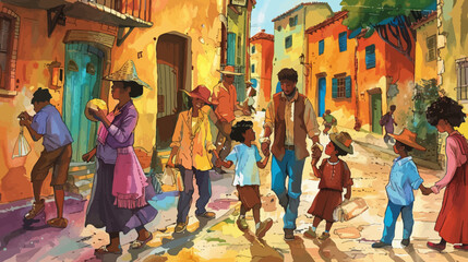 people in harmony street happy in town illustration