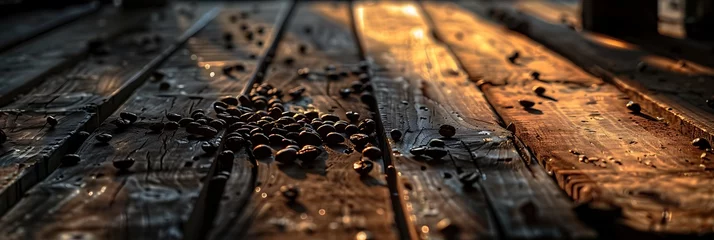 Tuinposter Wooden Floor Covered with Coffee Beans © Andre Hirai