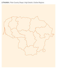 Lithuania plain country map. High Details. Outline Regions style. Shape of Lithuania. Vector illustration.