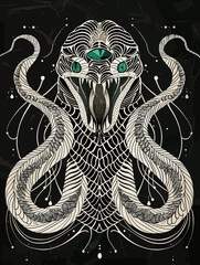 Obraz premium Green Eyes White Snake Illustration