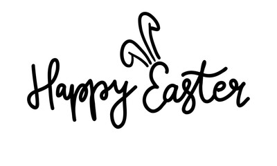 Happy Easter - hand drawn modern calligraphy design vector illustration. Perfect for advertising, poster, announcement or greeting card. Beautiful Letters. With Bunny ears.