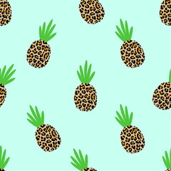 Cute tropical pineapple fruit pattern background - funny vector drawing seamless pattern. Lettering poster or t-shirt textile graphic design. Cute illustration. wallpaper, wrapping paper. Ananas.