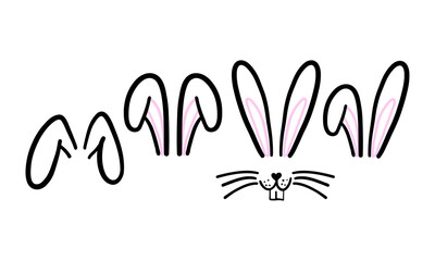 Easter bunny ears doodle set in simple modern style. Happy Easter.