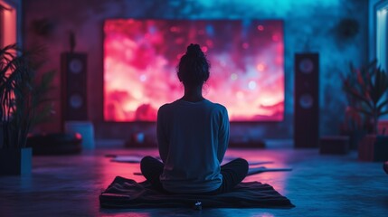 Meditative Gamer in Ambient Glow, generative ai