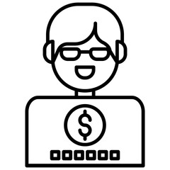 The currency icon is blue and has black lines, solid black