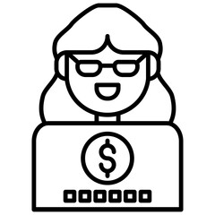 The currency icon is blue and has black lines, solid black