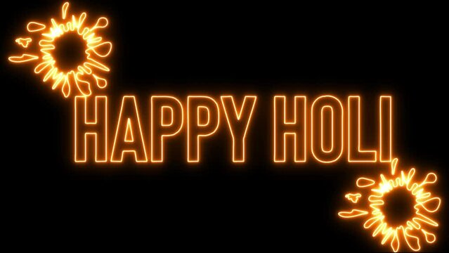 Happy Holi Indian festival elegant text design with neon light animation video