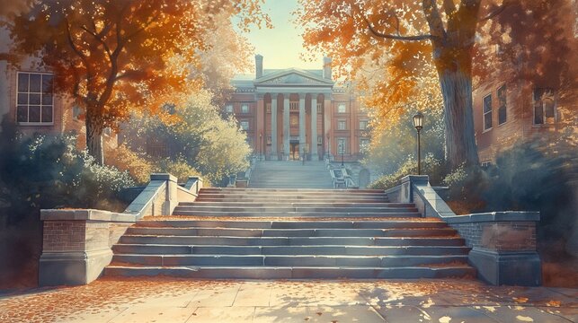 Morning Glow at Widener Library, generative ai