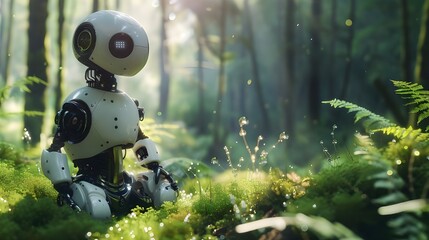 The cybernetic robot in its unique world of the future is in a state of constant development and self-improvement using advanced technologies and knowledge.