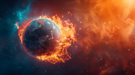 Obraz na płótnie Canvas Planet Earth burning, the end of the world, global warming, climate change concept, wallpaper, banner, background