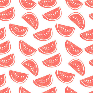 Cute sliced watermelon seamless pattern illustration.