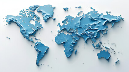 Illustration of a Colored map of world, World political map blue white vector, Map of World in shades of blue. High detail political map, Generative Ai