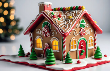 Colorful christmas gingerbread house on isolated background.
