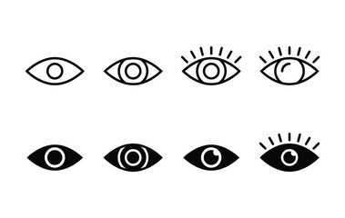 eye icon set vector design outline and silhouette