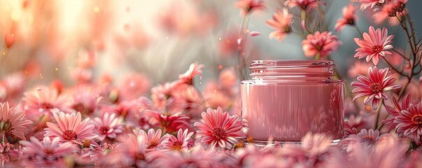 Background for cosmetic products, scene with flower - obrazy, fototapety, plakaty