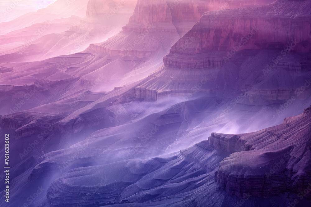 Poster misty canyon. surreal colorful landscape inspired by grand canyon. abstract colorful background imag