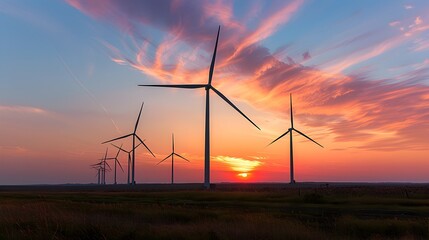 Wind Turbines at Sunset: Harmonizing Sustainable Energy and Nature's Beauty