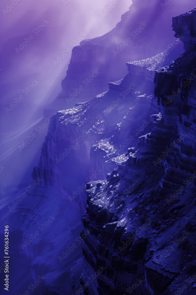 Poster misty canyon. surreal colorful landscape inspired by grand canyon. abstract colorful background imag