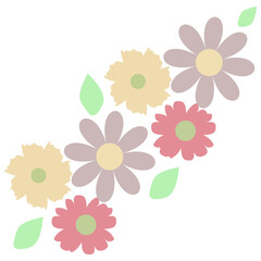 Spring floral banner with pastel colorful flowers and leaves