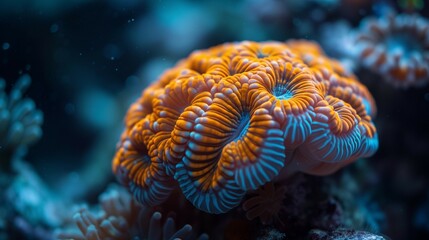 Obraz premium Neural Wonders: Exploring the Intricate Patterns of Brain Coral, generative ai