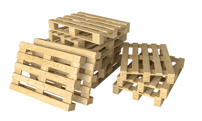 Stacked wooden pallets on white background - 761635860