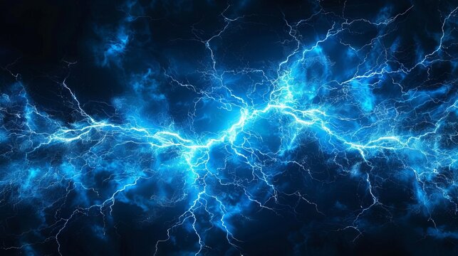 Blue lightning on dark background. 3d design.