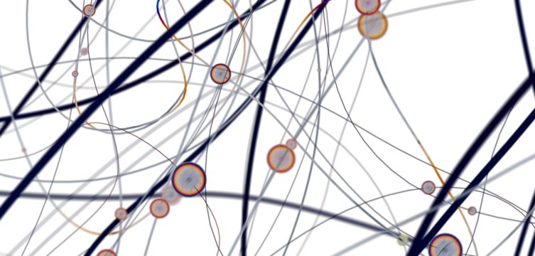 Gene lines and nodes, biological gene structure, 3d rendering.
