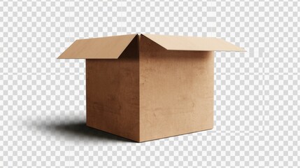 open cardboard box isolated, cardboard box warehouse mockup, png file of isolated cut out object with shadow on transparent background