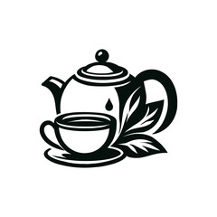 Tea logo. Teapot and cup on white background. Vector