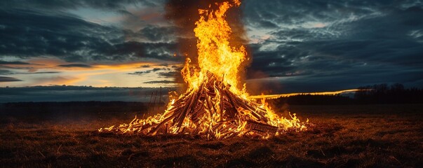 Bonfire with high flames - obrazy, fototapety, plakaty