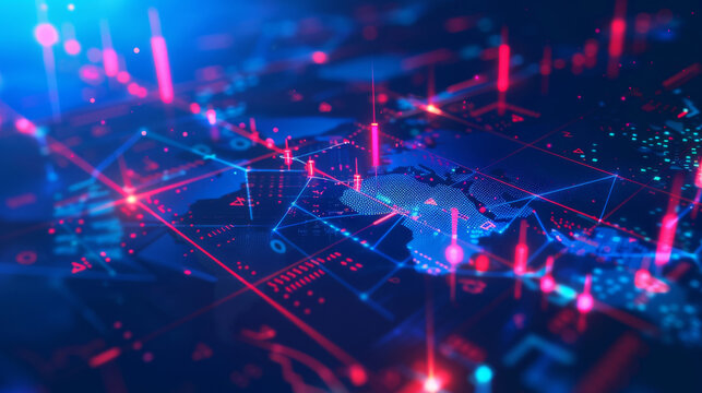 Futuristic digital world map with glowing connections