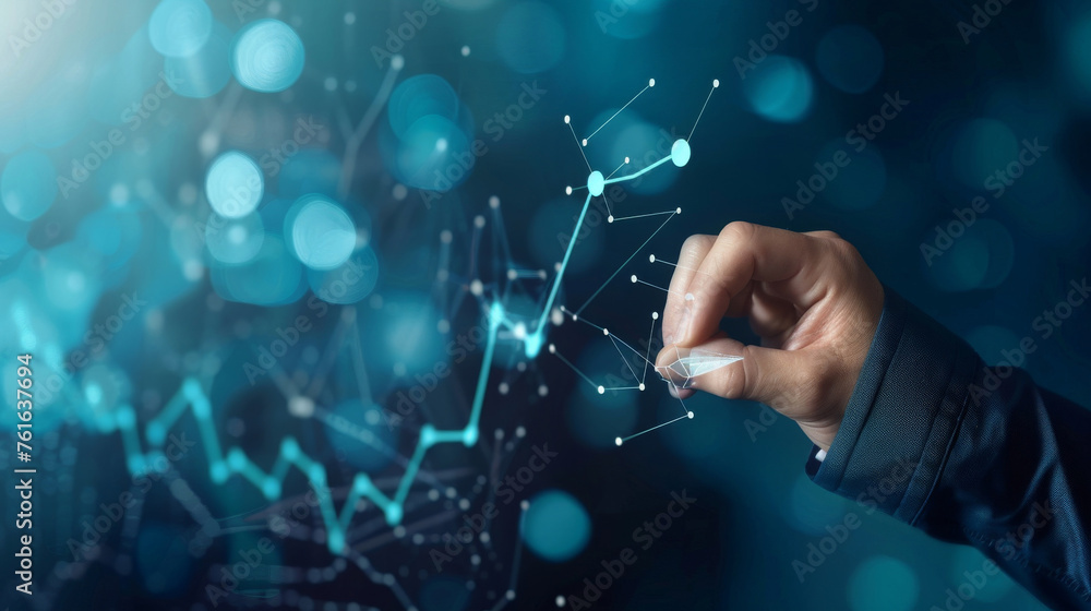 Aufkleber hand drawing virtual growth chart on digital interface