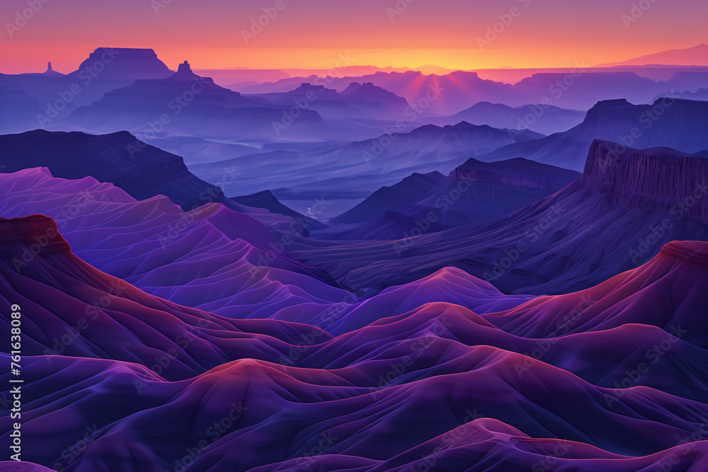Poster misty canyon. surreal colorful landscape inspired by grand canyon. abstract colorful background imag