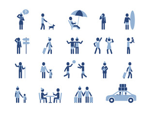 Vocation simple style pictograms set. Tourism concept. Travel activities icons set.