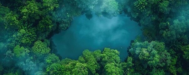 Naklejka na ściany i meble Breath-taking Aerial Photograph of the Jungle. Atmospheric Wilderness Photo. Nature Background.