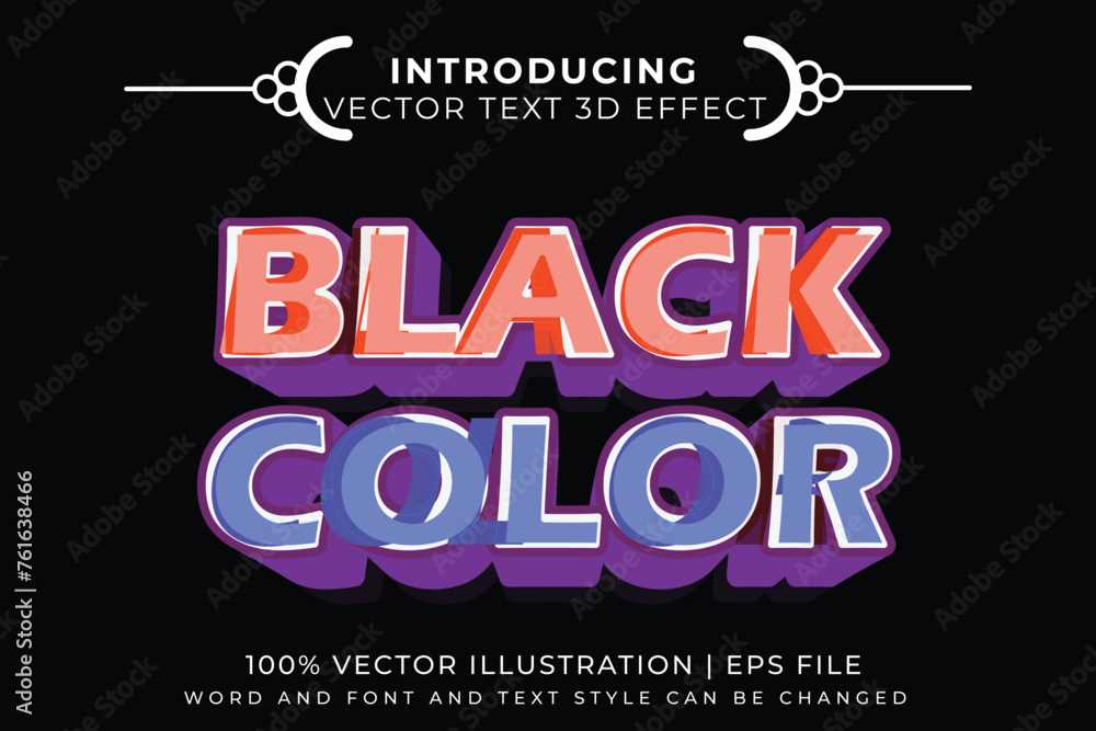 Poster editable text effect black color cartoon style 3d template vector illustration