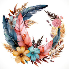 watercolor Feathers Flowers clipart, Generative Ai