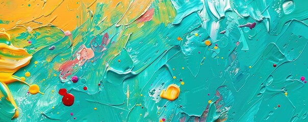 Bright color artwork on turquoise surface