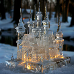 Ephemeral Beauty: An Illuminated Ice Sculpture Depicting a Fairy-tale Castle in Tantalizing Detail
