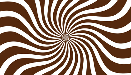 Brown and white swirl background. Vortex spiral rectangle. Rays of spiral rotation. Converging scalable stripes. Vector illustration.