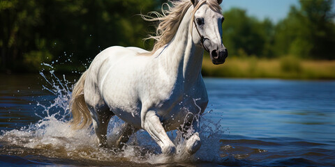 Obraz na płótnie Canvas A beautiful mare, with a graceful, curved neck, like a magic strea