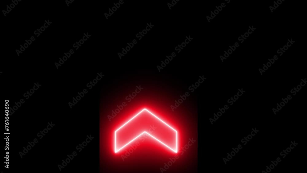 Poster neon arrows. moving arrow motion. blur copy shadow below. arrow animation on black background.