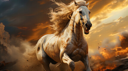 A magnificent horse, with a striking speed rushing around the horizon, like an arrow in the