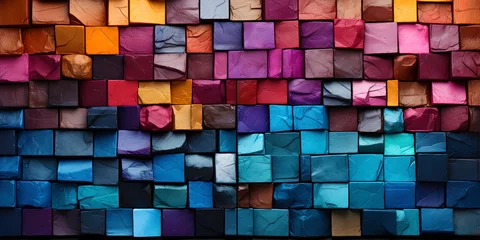 Papier Peint photo Coloré A motley wall made up of bricks of different colors and sizes, like a stained glass window th