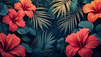 Exotic Floral Poster with Bold Outlines, generative ai