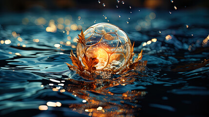 A sparkling pearl, like a spark, flaring up in the heart of the sea dept - obrazy, fototapety, plakaty