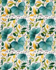 Seamless pattern with watercolor flowers, leaves and translucent petals on a pastel beige background, hand drawn on watercolor paper. Suitable for interior, wallpaper, fabrics, clothing, stationery.